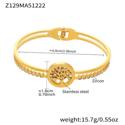 Gold 18k gold plated irregular geometric bangle: zircon tree of life 6.0cm inner diameter 15.7g weight