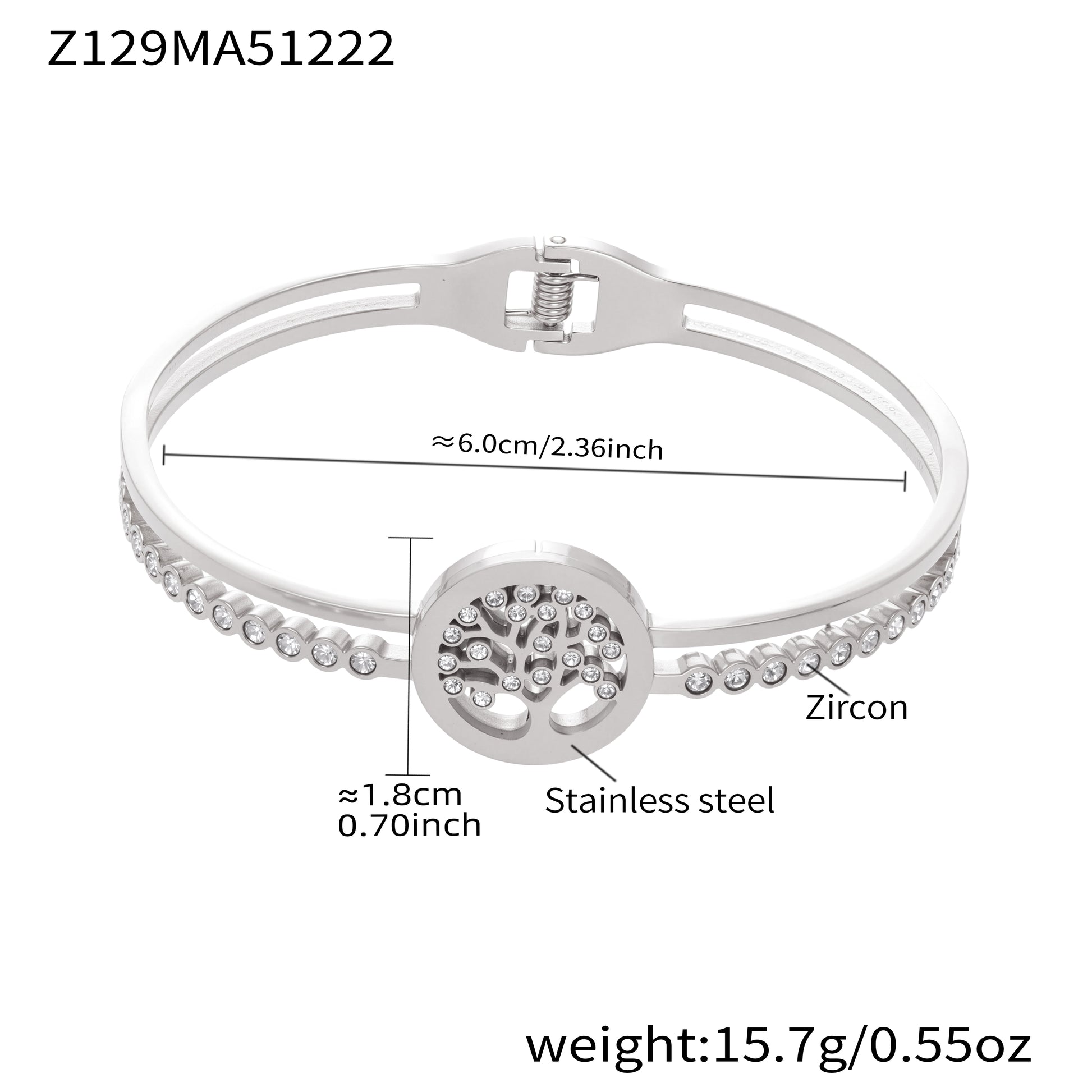 Silver 18k gold plated irregular geometric bangle: zircon tree of life 6.0cm inner diameter 15.7g weight