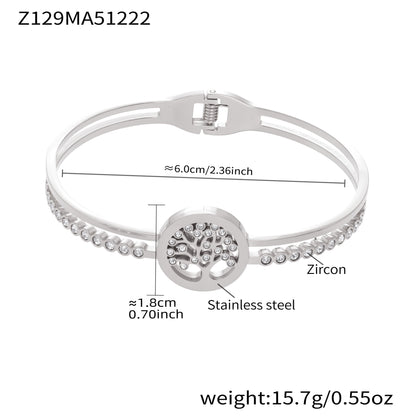 Silver 18k gold plated irregular geometric bangle: zircon tree of life 6.0cm inner diameter 15.7g weight