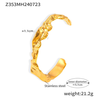 18K gold plated stainless steel bangle (Z353MH240723), irregular hammered wave design, inner diameter 5.7cm, weight 21.2g