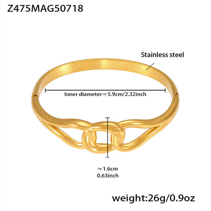 Gold 18k gold plated double knot bangle: 5.9cm inner diameter 26g weight