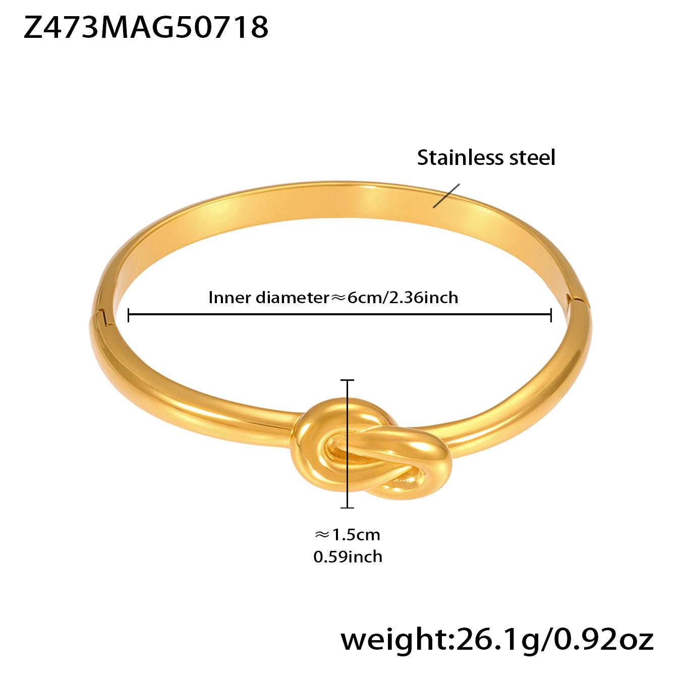 Gold 18k gold plated single knot bangle: 6cm inner diameter 26.1g weight