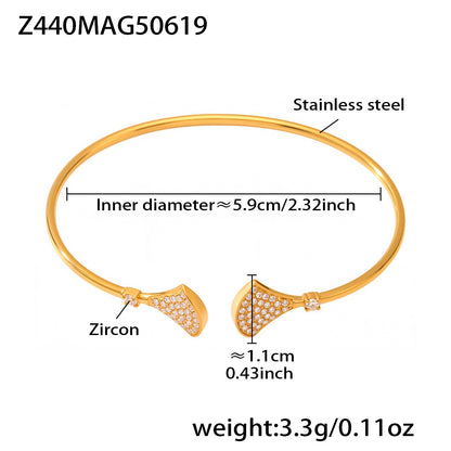 Gold 18k gold plated ocean 5A zircon bangle: fish tail design 5.9cm inner diameter 3.3g weight