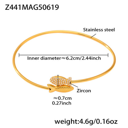 Gold 18k gold plated ocean 5A zircon bangle: small fish design 6.2cm inner diameter 4.6g weight