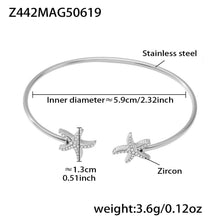 Silver 18k gold plated ocean 5A zircon bangle: starfish design 5.9cm inner diameter 3.6g weight