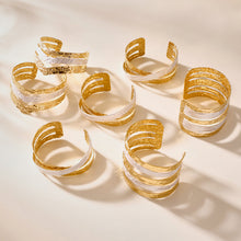 Multiple 18k gold plated oil drop color block open bangle display, minimalist arm cuff set