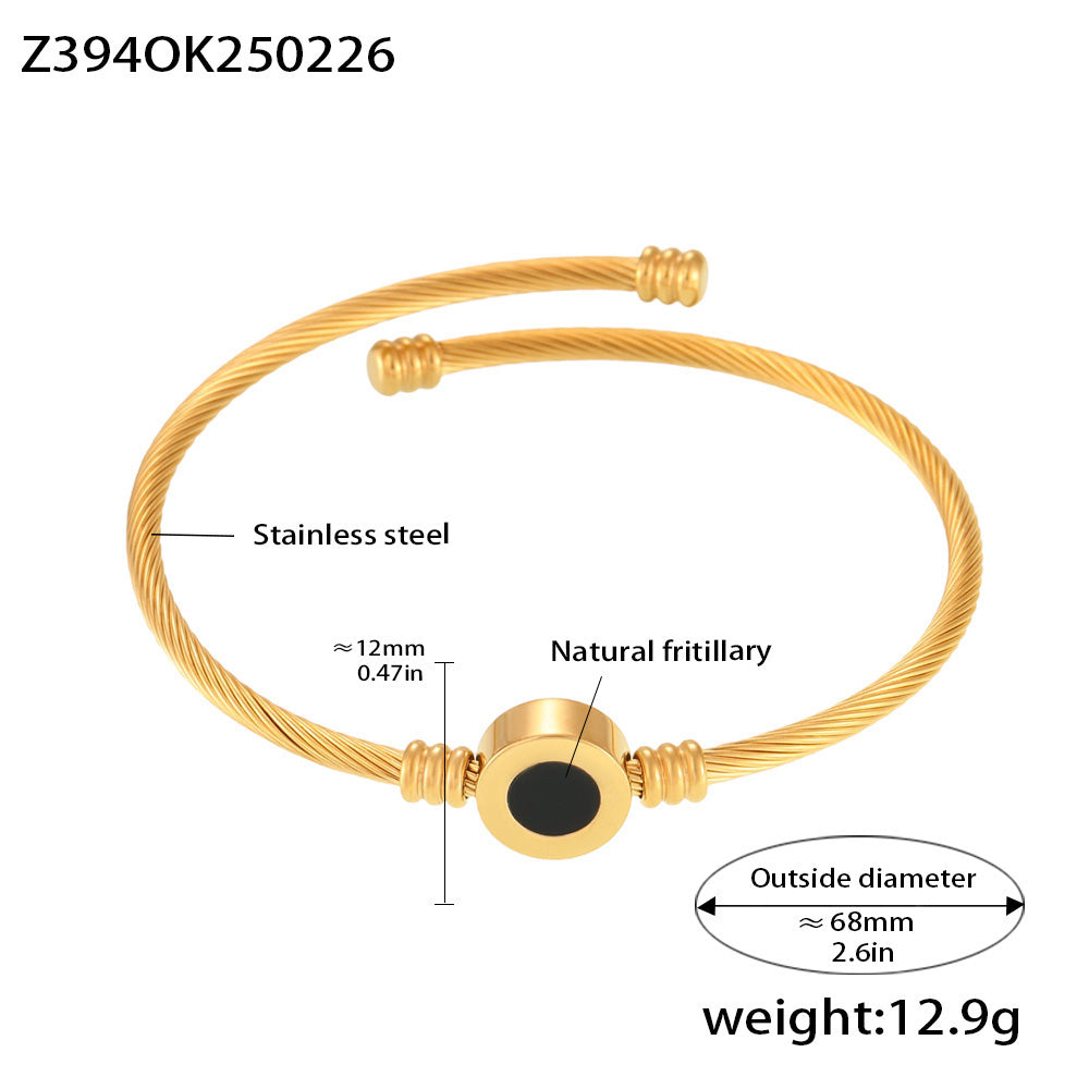 Gold 18k gold plated open bangle (large): 68mm outside diameter 12.9g weight trendy design