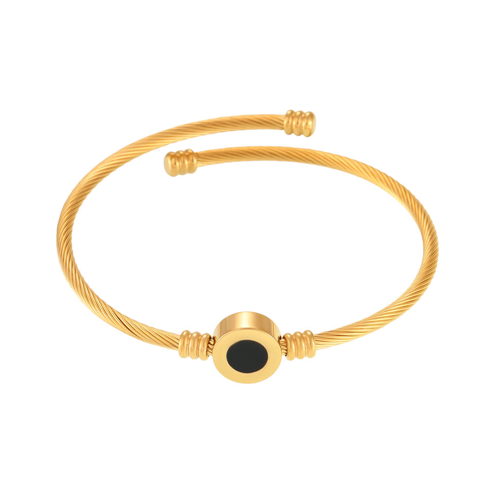 18k gold plated open bangle (gold large): stainless steel with natural fritillary accent