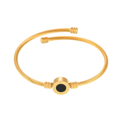 18k gold plated open bangle (gold large): stainless steel with natural fritillary accent