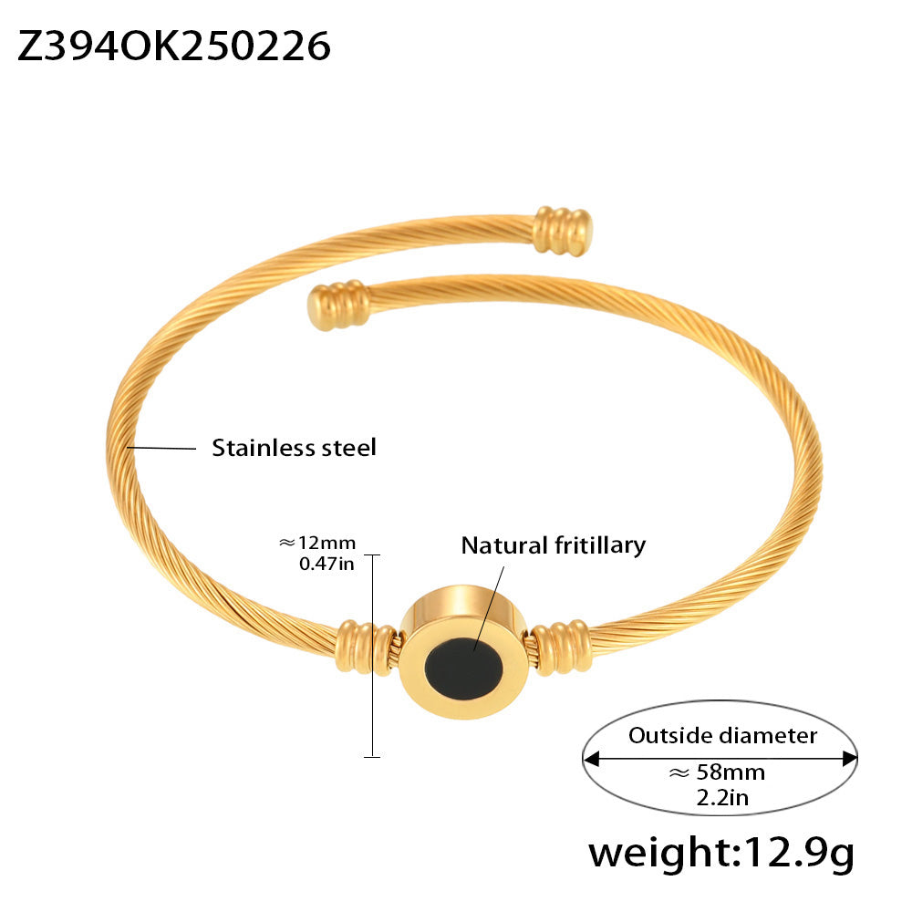 Gold 18k gold plated open bangle (small): 58mm outside diameter 12.9g weight fade-resistant