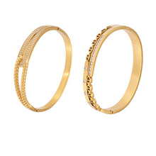 18k gold plated paved zircon bangle set, gold rope chain bracelet white background