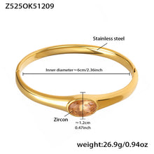18k gold plated pink 5a zircon stainless steel bracelet spec view, inner diameter 6cm, weight 26.9g