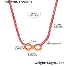 18k gold plated pink zircon infinity symbol necklace: 41+5cm adjustable length 4.6g weight, stainless steel with sparkling pink zircon accents