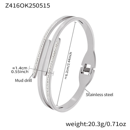 Silver 18k gold plated polished multi-layer rhinestone bangle: 6.2cm inner diameter 20.3g weight