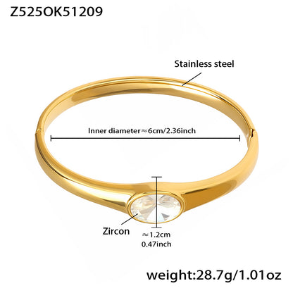 18k gold plated single 5a zircon stainless steel bracelet spec view, inner diameter 6cm, weight 28.7g