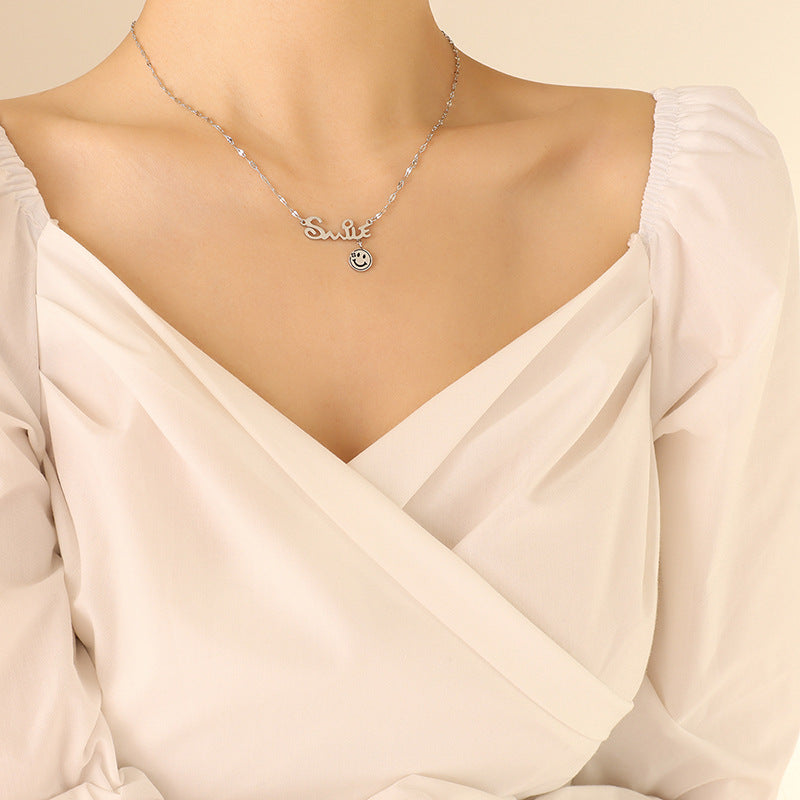 316L Stainless Steel 18K Gold PVD Smile Face Pendant Necklace