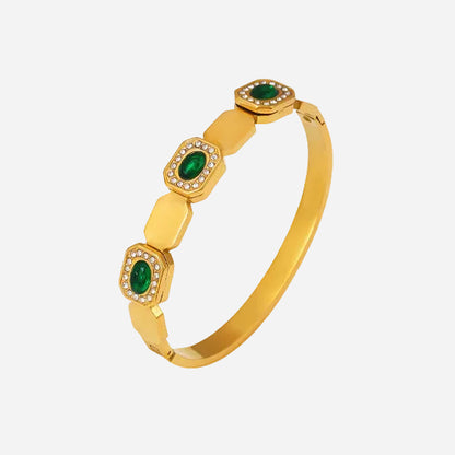 18K gold plated square green zircon clasp bangle, personalized luxury elegant bracelet