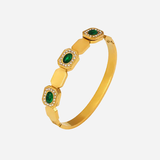 18K gold plated square green zircon clasp bangle, personalized luxury elegant bracelet