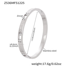 Silver 18k gold plated stainless steel roman numeral zircon bangle: 5.8cm inner diameter 17.6g weight