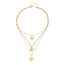 18K gold plated stainless steel celestial layered necklace with zircon sun moon and star details