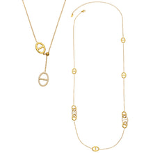 18K gold plated stainless steel geometric link necklaces showing Y necklace and long necklace designs