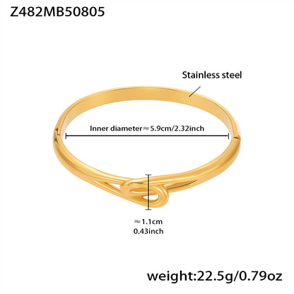 18k gold plated stainless steel knot design bracelet spec view, inner diameter 5.9cm, weight 22.5g