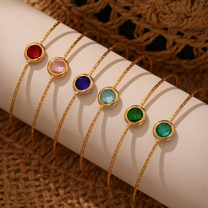 Niche fashion 18K gold plated stainless steel open bangles with colorful Czech glass stones,design for women's jewelry collection