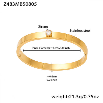 18k gold plated stainless steel single stone bracelet spec view, inner diameter 6cm, weight 21.3g