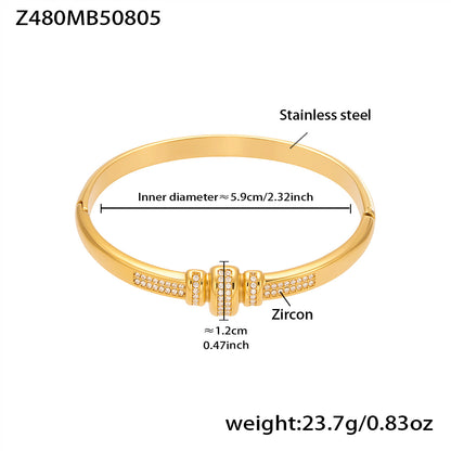 18k gold plated stainless steel white zircon bracelet spec view, inner diameter 5.9cm, weight 23.7g