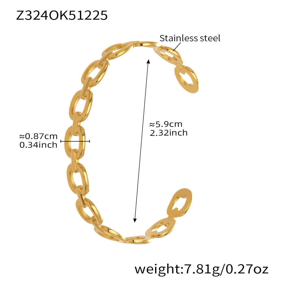 Gold 18k gold plated thin open bangle: chain design 5.9cm inner diameter 7.81g weight