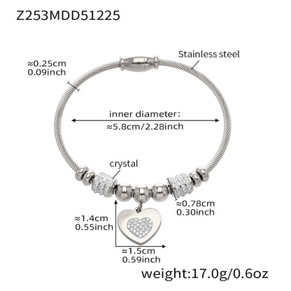 Silver 18k gold plated thin open bangle: heart zircon pendant 5.8cm inner diameter 17.0g weight