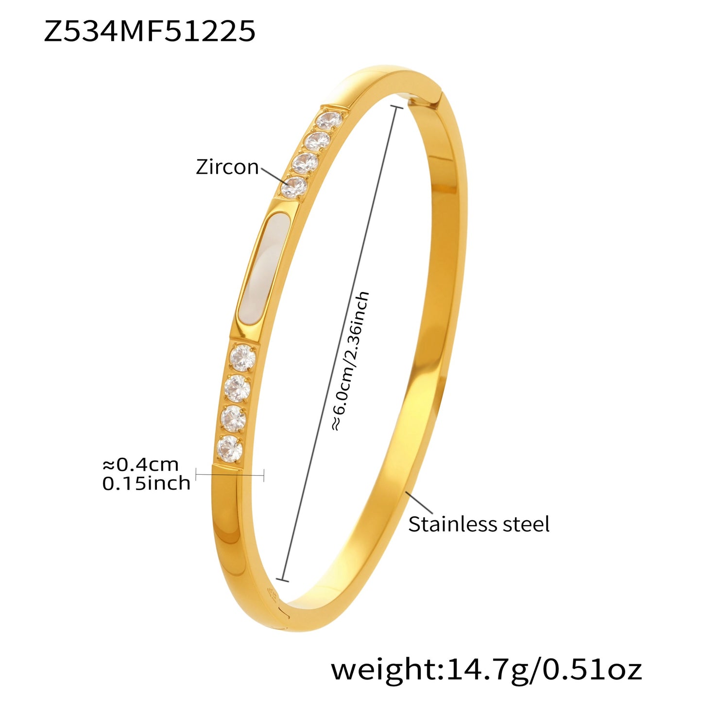 Gold 18k gold plated zircon bangle size: 6.0cm inner diameter 14.7g weight