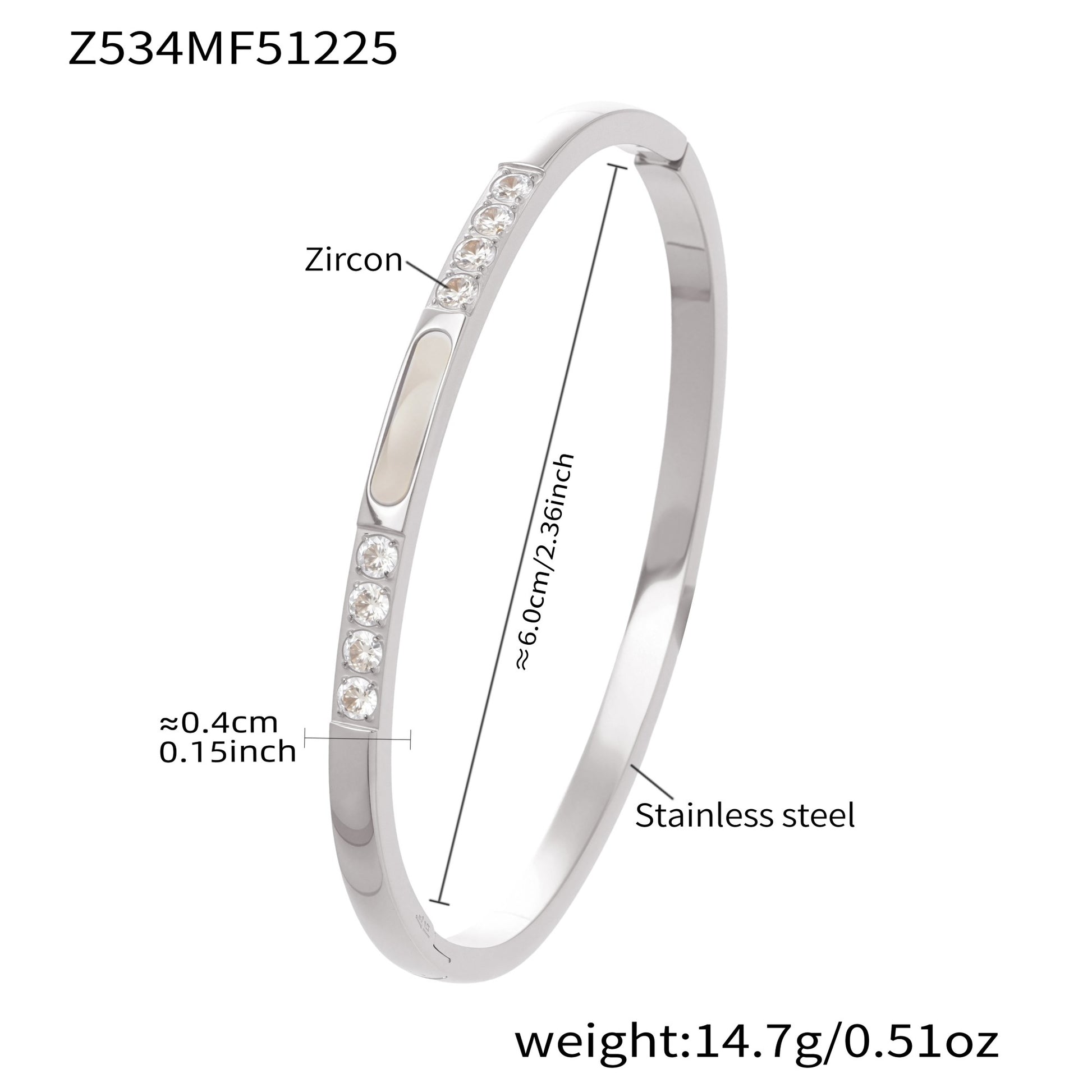Silver 18k gold plated zircon bangle size: 6.0cm inner diameter 14.7g weight