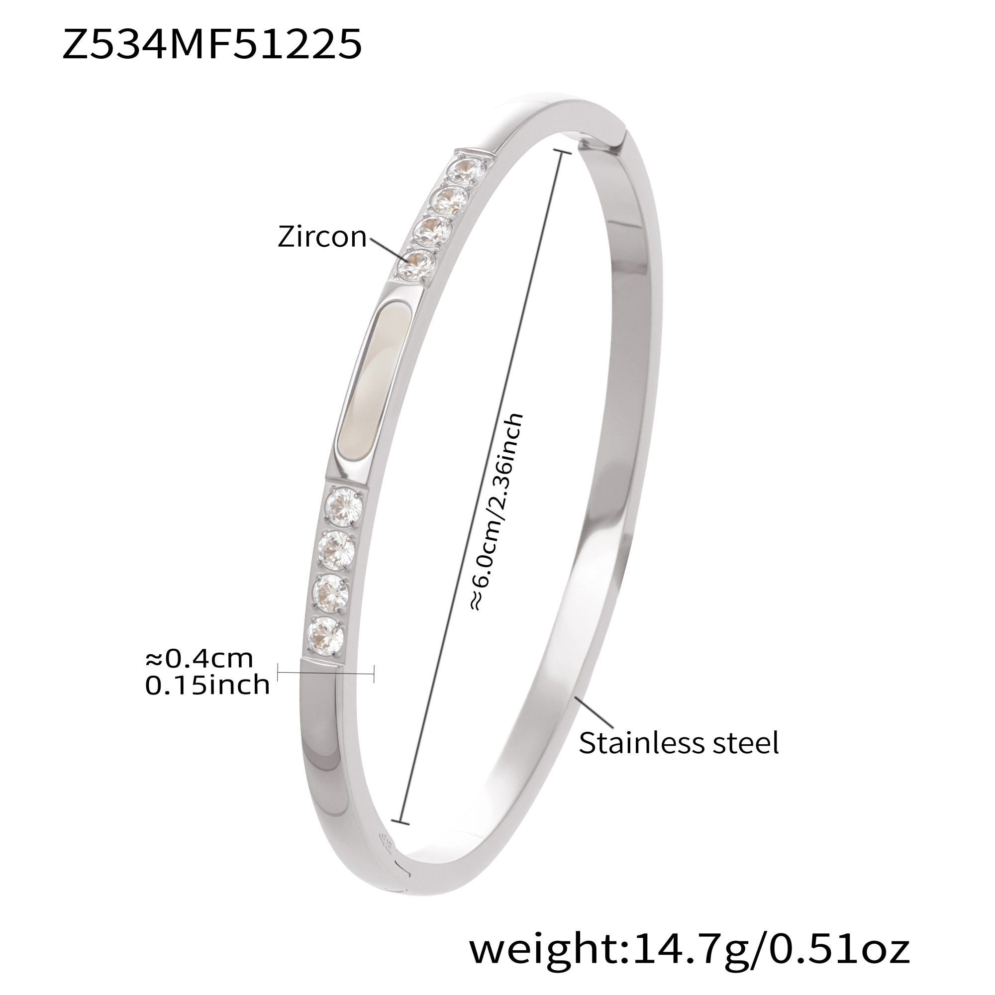 Silver 18k gold plated zircon bangle size: 6.0cm inner diameter 14.7g weight