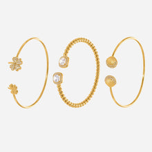 18k gold plated zircon embellished cuff bracelet set, shell clover square stone styles, stainless steel jewelry