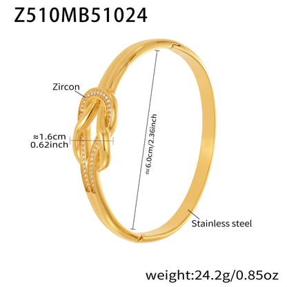 18K gold plated stainless steel bangle (Z510MB51024), zircon knot clasp, 1.6cm detail, inner diameter 6cm, weight 24.2g
