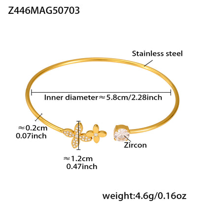 Gold 18k gold plated butterfly zircon cuff bangle: 5.8cm inner diameter 4.6g weight