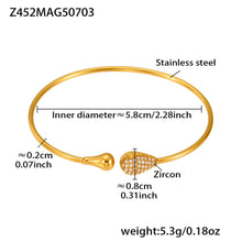 Gold 18k gold plated zircon drop cuff bangle: 5.8cm inner diameter 5.3g weight