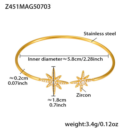 Gold 18k gold plated starfish zircon cuff bangle: 5.8cm inner diameter 3.4g weight