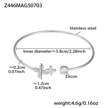 Silver 18k gold plated butterfly zircon cuff bangle: 5.8cm inner diameter 4.6g weight