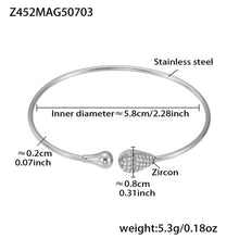 Silver 18k gold plated zircon drop cuff bangle: 5.8cm inner diameter 5.3g weight