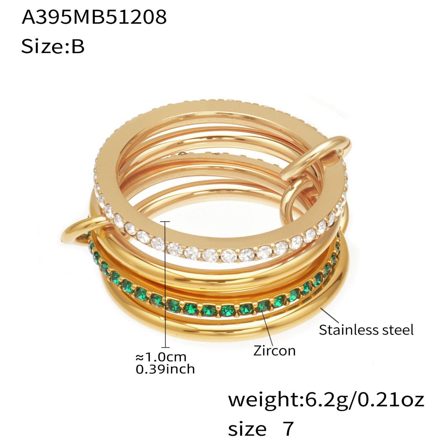 316L Stainless Steel Lock & Key Pave Stacked Ring with 18K Gold PVD