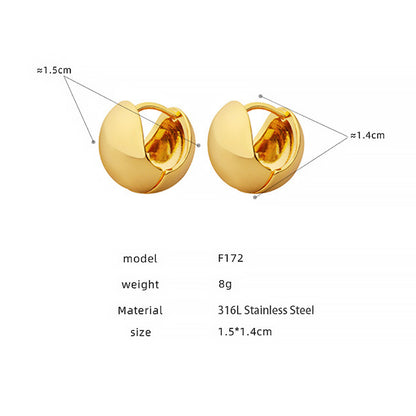 Minimalist Polished C-shaped Huggie Hoop Earrings, 316L Stainless Steel 18K Gold PVD Plated Tarnish Resistant Waterproof Hypoallergenic Chunky Small Hoop Earrings for Women Everyday Jewelry F172
