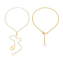 18K gold PVD stainless steel zircon toggle and long lariat necklace collection in two lengths