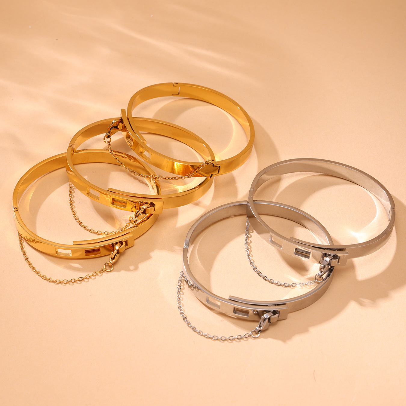 18K gold & silver stainless steel chain clasp bracelet set, high-end wholesale jewelry