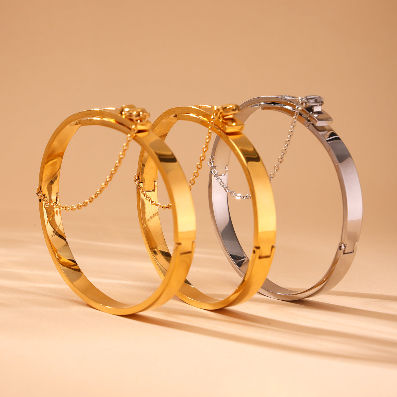 18K gold & silver stainless steel chain clasp bracelet set, european american high-end style