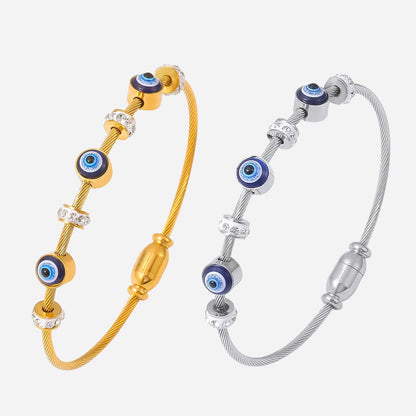 18K gold plated and silver titanium steel evil eye enamel bracelets with rhinestones, magnetic clasp
