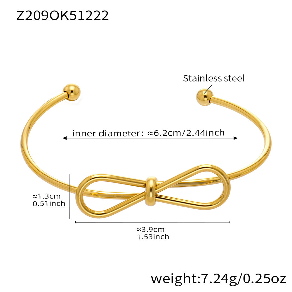 18K gold plated stainless steel bow bangle spec view, inner diameter 6.2cm, weight 7.24g