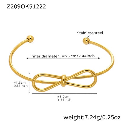 18K gold plated stainless steel bow bangle spec view, inner diameter 6.2cm, weight 7.24g