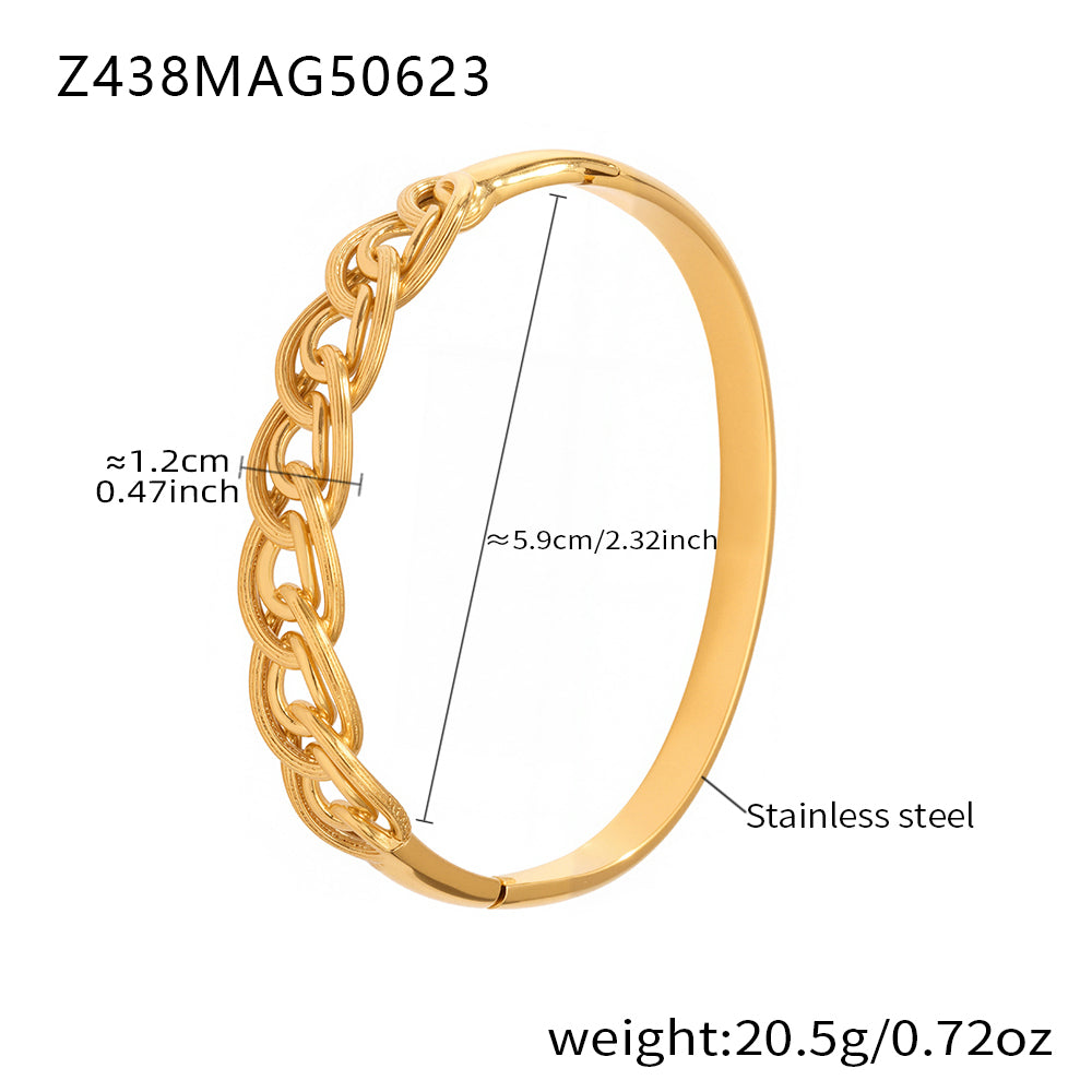 18K gold plated stainless steel chain-pattern bangle spec view, inner diameter 5.9cm, weight 20.5g